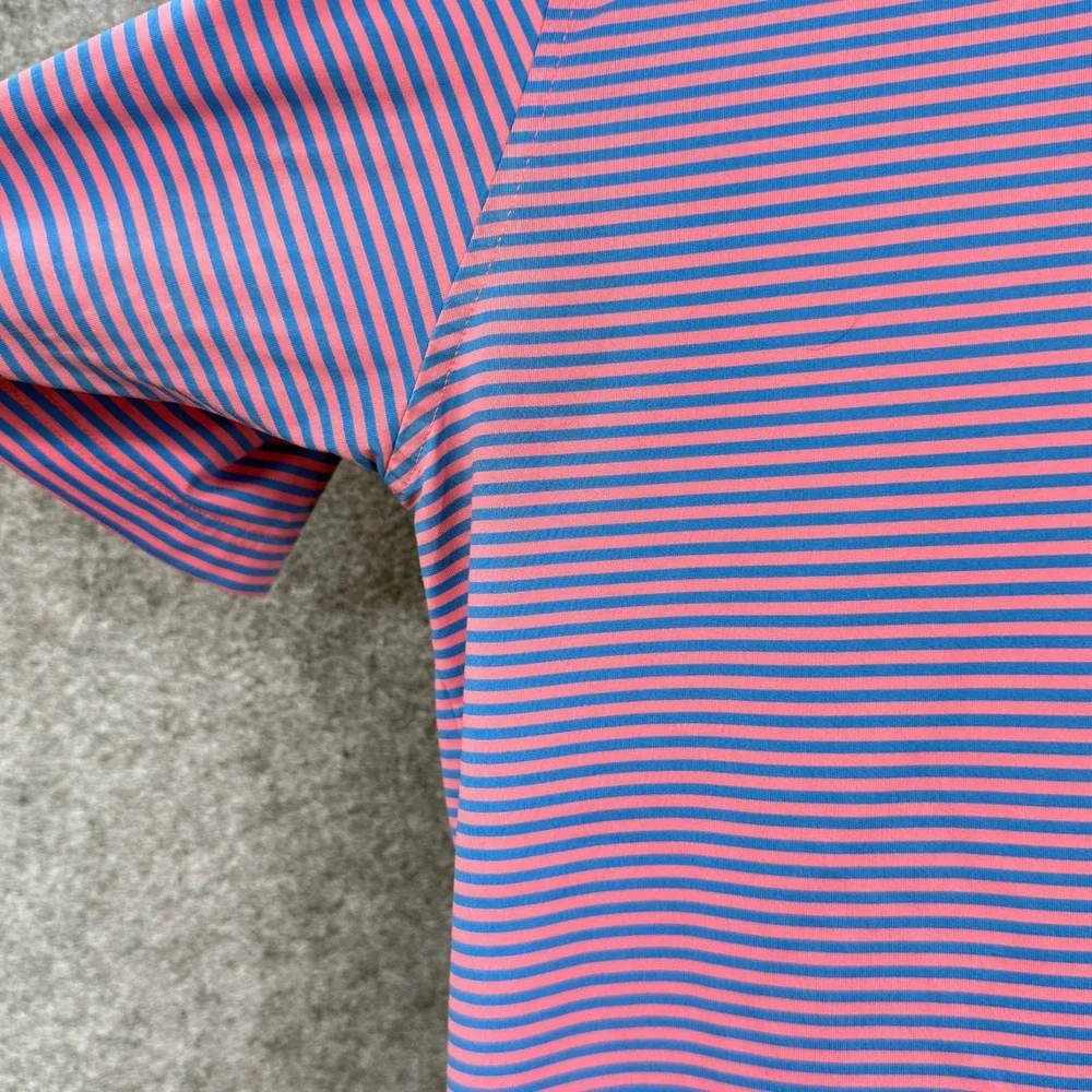 FootJoy‎ Mens Striped Polo Shirt Large Pink & Blue Golf FLAWS - Picture 7 of 13